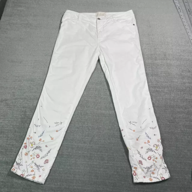 Ermanno Scervino Jeans Women 44 White Floral Crystal Trim Mid Rise Designer Boho