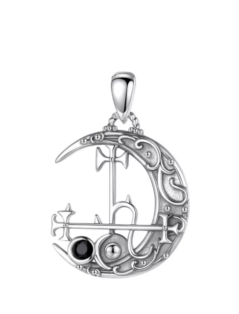 Lilith Moon Demon Sigil Pendant 925 Sterling Silver with Black Gem Accent