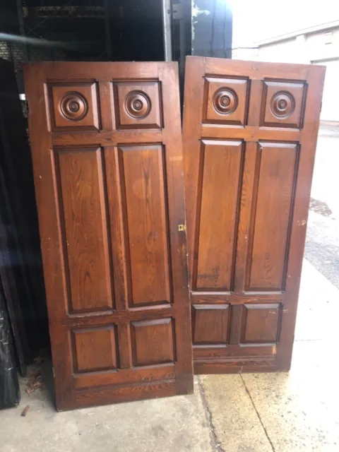 pair vintage built in cabinet doors Eastlake c1880 chestnut 67” x 28.5” x 1”