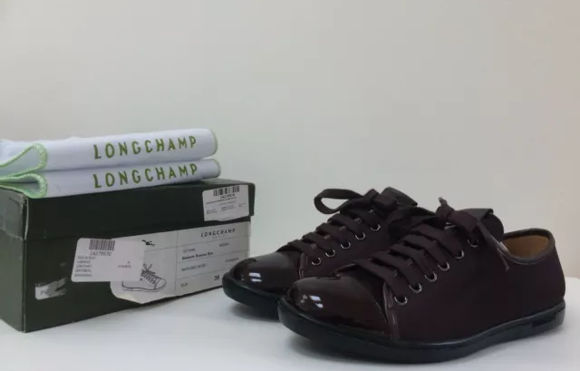 NIB LONGCHAMP 39 US 8 Roseau Box Legende Pliage Cuir Sneakers New Aubergine 8