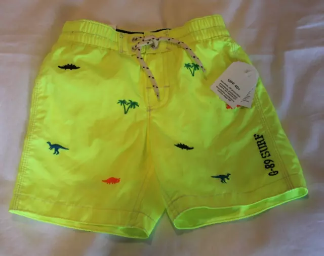 NWT baby Gap Bright Yellow Toddler Boys Swim Shorts (Size 3) Palm Trees & Dinosa