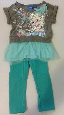 Disney Frozen TuTu/Leggings Bow Shirt Tulle Ribbon Ruffle Outfit Sz 2T 24M girls