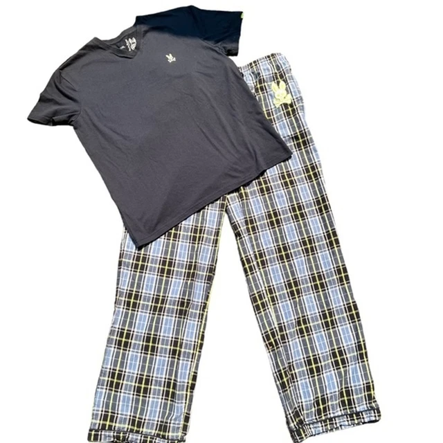 Psycho Bunny Mens 2 Piece Pajama Set XL Plaid Embroidered Logo