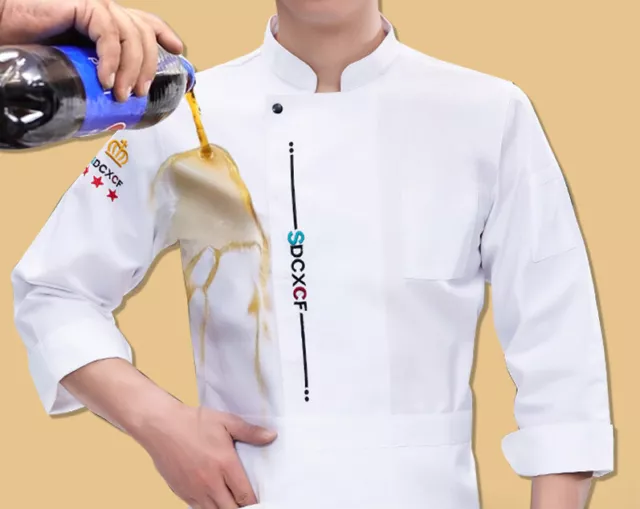 Men Short Sleeve Chef Coat Jacket Kitchen Workwear Stand Collar Cooking Uniform