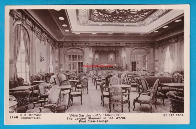 Original RP Postcard White Star Line R.M.S. MAJESTIC 1st Class Lounge