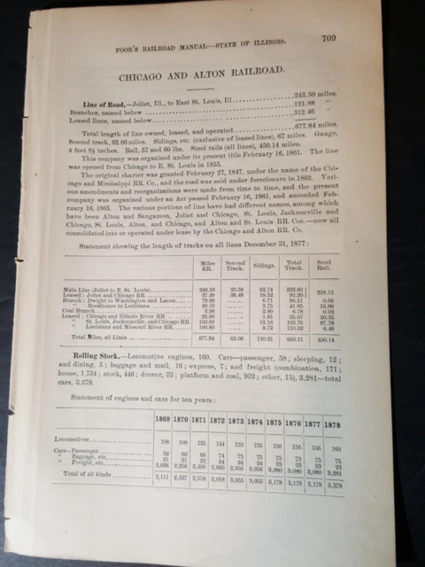 1879 train report CHICAGO & ALTON RAILROAD Joliet Illinois T.B. Blackstone prez