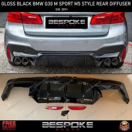 FÜR BMW 5ER G30 G31 M5 SPORT STYLE STOßSTANGE HINTEN DIFFUSOR GLÄNZEND SCHWARZ 2017+