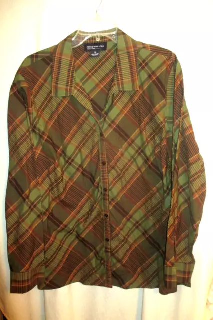Jones New York -2X - Classic Plaid Fitted Button Front Blouse Nwot