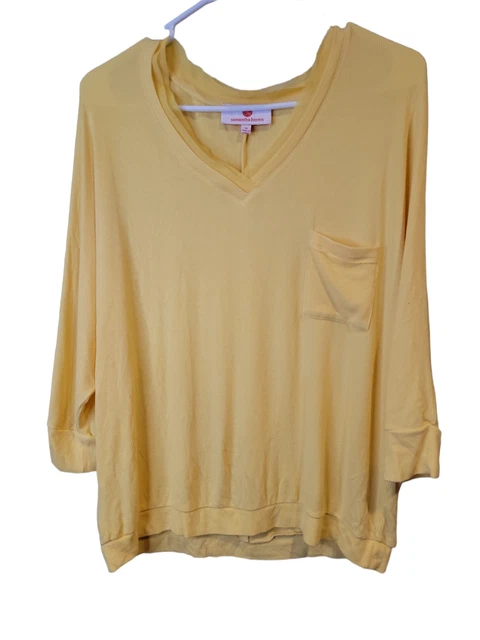 Samantha Brown Size 1X Womens Top Yellow Dolman Sleeve V Neck Knit Shirt