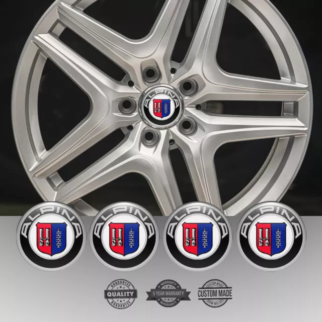 Set of 4 Silicone Center Wheel Cap Stickers Alpina Emblem Logo Decals Rims