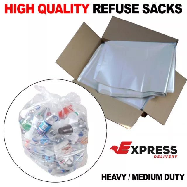 Clear Medium or Heavy Duty Refuse Sacks / Bags Strong Bin Liners Rubbish Bag