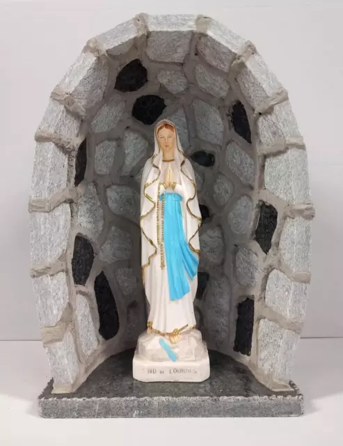 Grotta artigianale in granito grigio cm 41 x 30 e statua Madonna di Lourdes