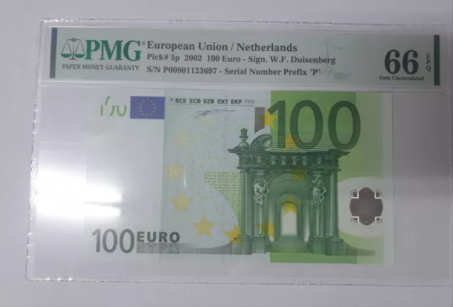 European Union/ Netherlands 100 Euro 2002, PMG 66 EPQ