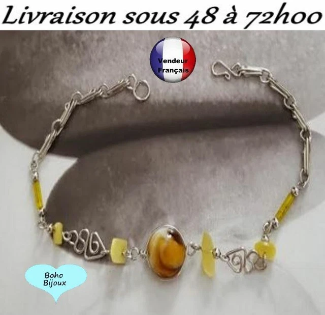 Bracelet Boho Femme Fait Main - Argent Tibétain Et Verre - Pièce Unique - Neuf Avec étiquettes
