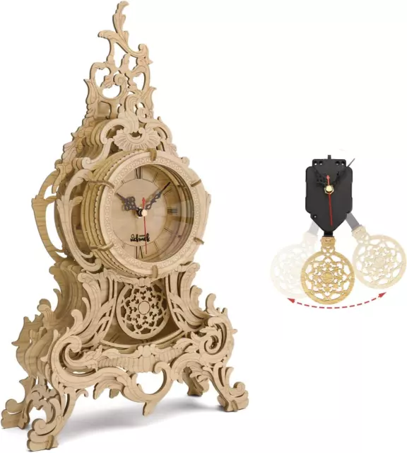 3D Wooden Puzzle Clock Laser Cut Model Kits Large Baroque Pendulum Clock