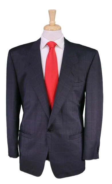 Gianni Versace Vintage 90's Black Windowpane Check Wool-Silk 1-Btn Suit 40R