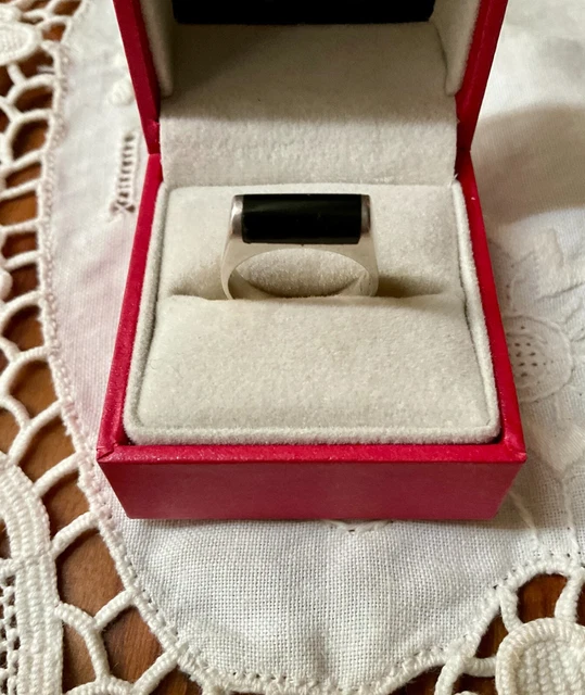 Bague Chevalière Art Déco En Argent Massif 925 Avec Onyx Et Jais - Taille 55 - Occasion