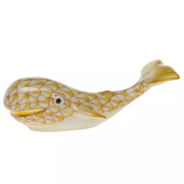 Herend, Baby Miniature Whale Porcelain Figurine, Butterscotch, Flawless