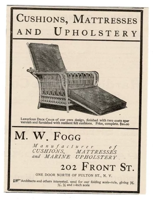 1903 M.W. FOGG Deck Chair cushions mattresses upholstery NYC Vintage Print Ad