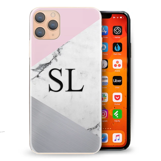 Personnalisé Initiale Téléphone Étui ;p Encre Blanc & Gris Imprimé Marbre Rigide