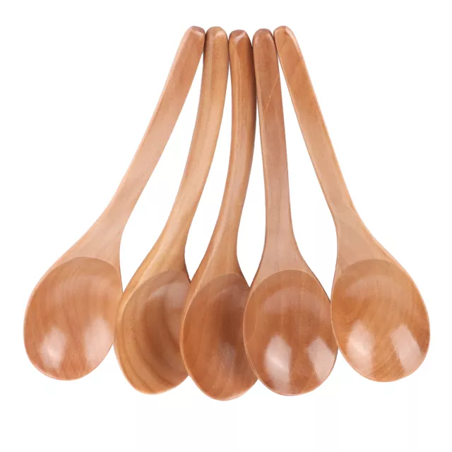 (Wood Color Blue) 02 015 Rice Spoon 5Pcs Wooden Spoon Coffee Spoon Portable