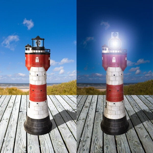 80 CM SOLAR Leuchtturm Gartenleuchtturm Dekoturm Roter Sand LED