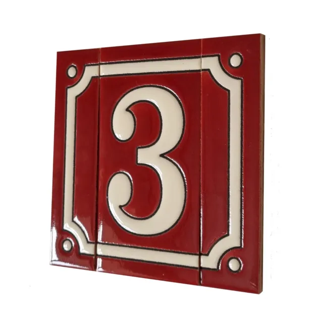 11cm x 5.5cm French Hand-painted Ceramic Maroon Number Tiles & Metal Frames