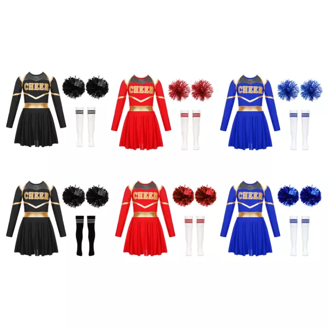 UK Kids Girls Set School Cheerleader Costume Letter Print Cheerleading Outfits