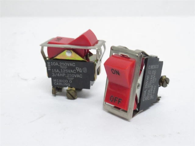 232073 New-No Box; Carling 542 Lot-2; Red Rocker Switches; 10A; 250VAC