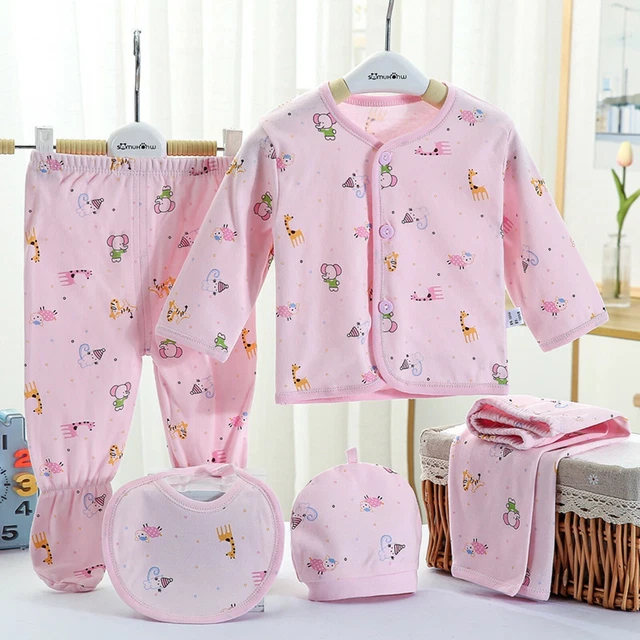5 pz top a maniche lunghe cartoni animati neonate bambine + cappello + pantaloni + set abiti bavaglino 9