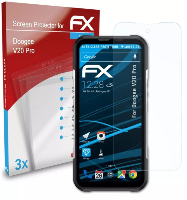 atFoliX 3x Displayschutzfolie für Doogee V20 Pro Schutzfolie klar Folie