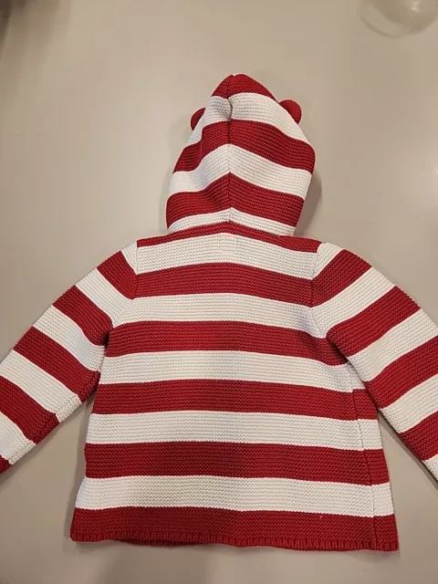 Baby Gap Baby Bear Thick  Cardigan Sweater Striped Red &White  18-24 Months