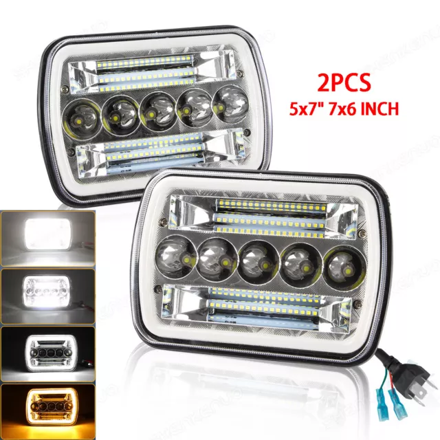 Pair 5x7" 7x6 LED Headlight Hi/Lo Beam Halo DRL For Toyota Tacoma 1995 1996 1997