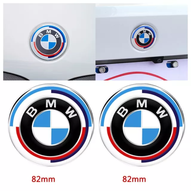 2x 82MM Vorne Motorhaube + Hinten Kofferraum Emblem Logo 50 Jahre M Für BMW