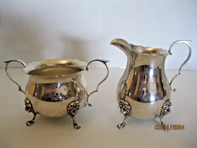 Antique Sterling Silver Lion Head & Feet Sugar Bowl and Creamer