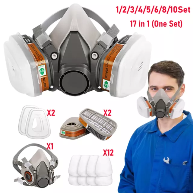 17 in1 Half Face Gas Mask Facepiece Spray Painting Respirator Safety Suit F 6200