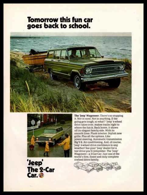1970 Jeep Wagoneer "Tomorrow This Fun Car Goes Back To School" Vintage Print Ad