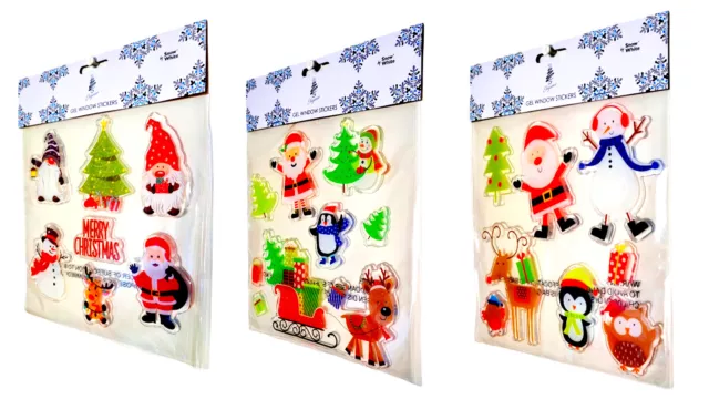 CHRISTMAS GEL WINDOW STICKERS  Removable No Mess - 5 Designs - Sets of 3 Packs