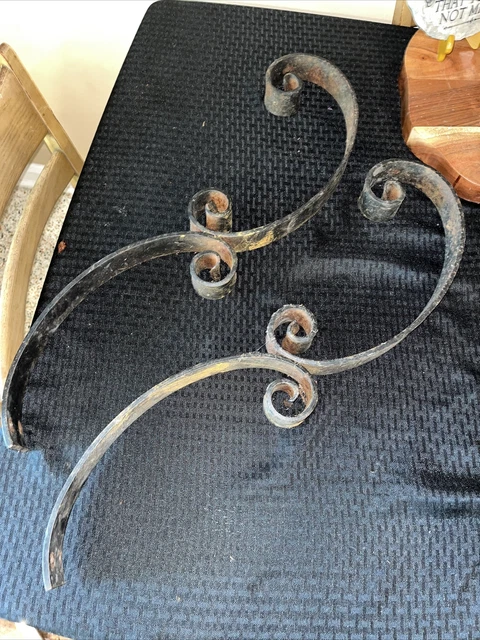 Antique Pair Iron Scroll Architectural Salvage Wall Mounts Porch