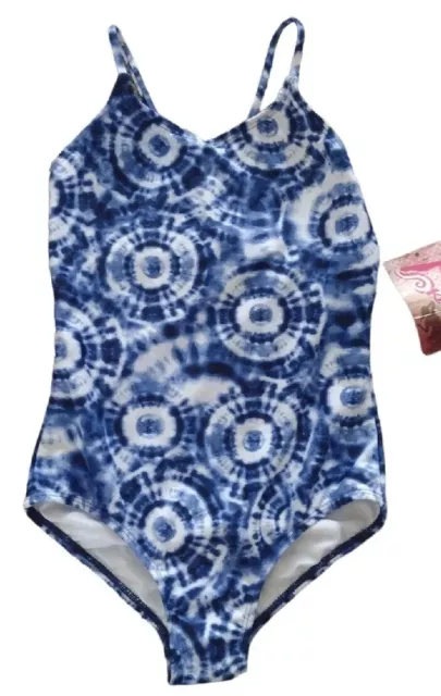 Kanu Surf Girls Daisy Beach Sport 1-Piece Swimsuit Sz 14 Groovy Blue Tie Dye NWT