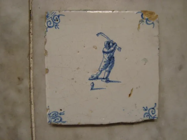 17th century delft handpainted dutch  tile,around 1650 , golf, sport  kolf 2