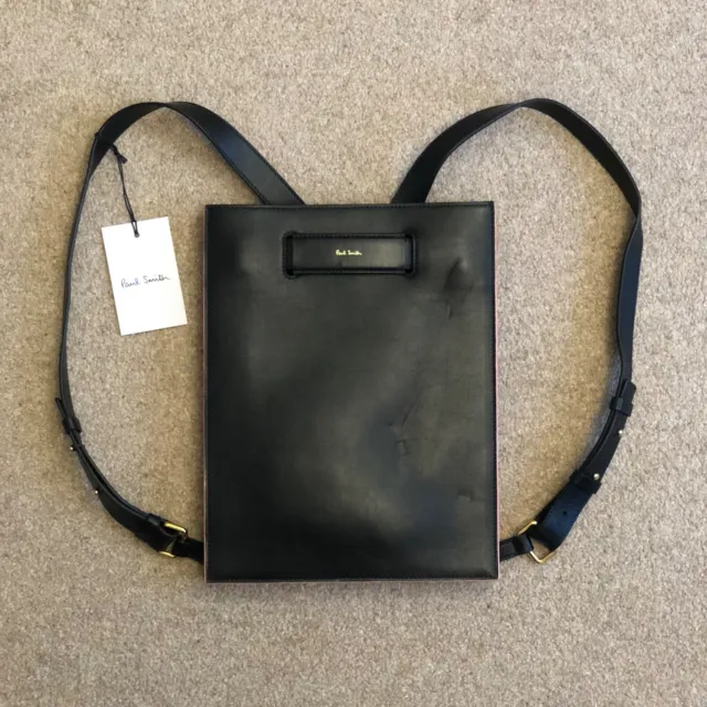 PAUL SMITH BLACK leather handbag concertina swirl backpack rucksack NEW ...