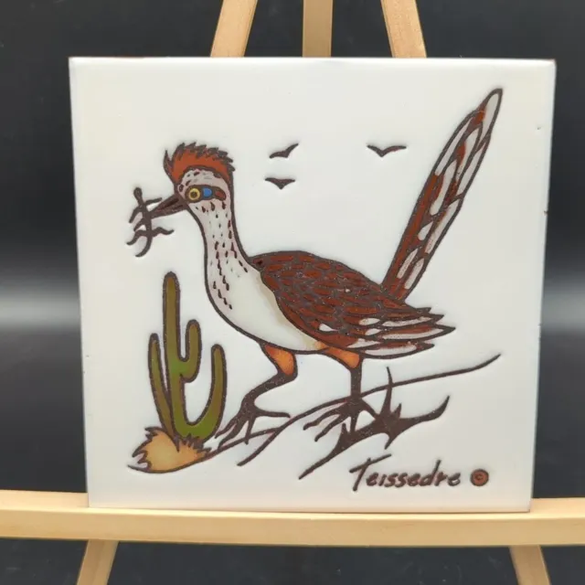 Teissedre signed Southwest roadrunner red clay tile