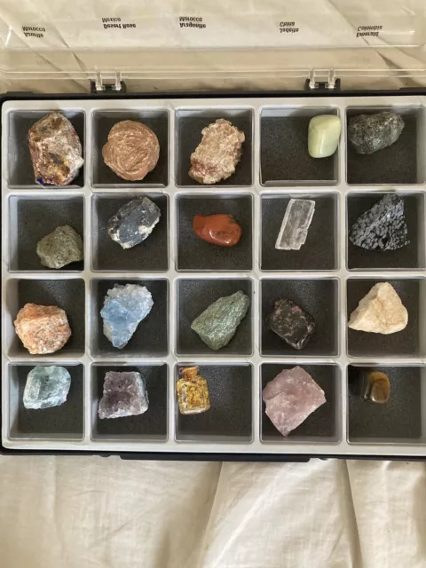 National Geographic Full Set Of 20 Precious Rocks Gems & Minerals + Display Case