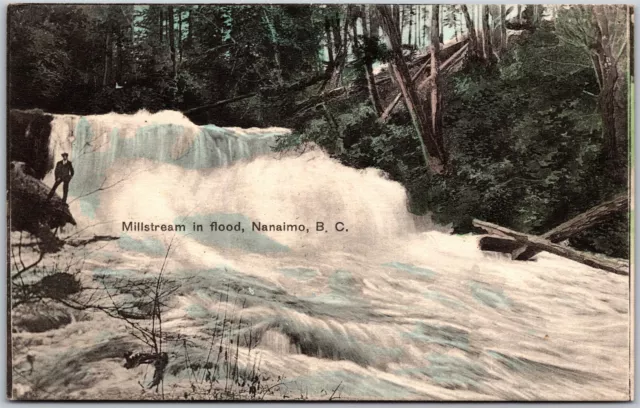 Postcard Nanaimo British Columbia c1910s Millstream in Flood by Jos. Farrar