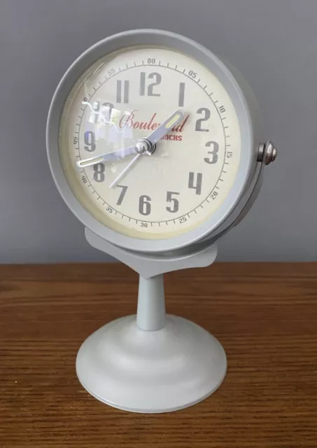 Retro Boulevard Pedestal Desk Alarm Clock - Grey 50's Style Angle Battery Clock 3
