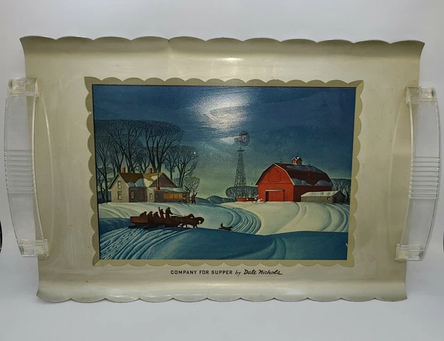 Vintage "Company For Supper" Metal Tray With Acrylic Handles By Dale Nichols