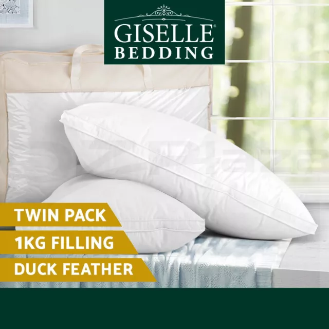 Giselle Bedding Pillow Duck Feather Down Pillows Twin Pack Standard Size Hotel