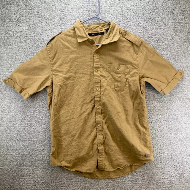 Sean John Shirt Mens XL Brown Linen Blend Button Up Casual Short Sleeve