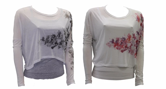 T-shirt da donna bianca Deha manica lunga più canotta cotone leggera floreale